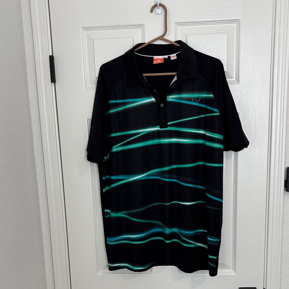 Puma Black and Teal Men's Polo Shirt